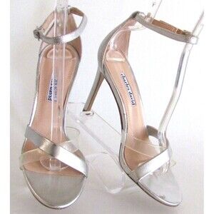 DESIGNER CHARLES DAVID SILVER METALLIC OPEN TOE ANKLE STRAP HIGH HEEL SANDAL'S 8